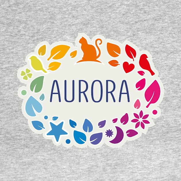 Aurora name with colorful leaves by WildMeART